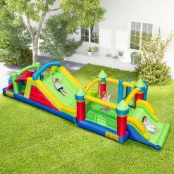 Chateau Gonflable pour 4 Enfants avec 2 Toboggans Tunnels Zone de Rebond Escalade Obstacles Maison de Jeu avec Souffleur de 680 W