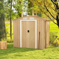 Abri de Jardin 2.3㎡ en Acier Galvanisé Anti-UV 196x142x186cm Cabane de Jardin Exterieur 3.7m3 avec Porte Coulissante Rampe Naturel