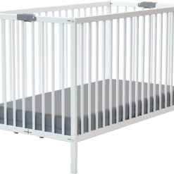 WEBABY - Lit bébé pliant 60x120cm Blanc | Bois massif | Dès la naissance |Confort de sommeil | Sommier à lattes | Compact | Transportable | Pliable |Gain de place | Lit de voyage