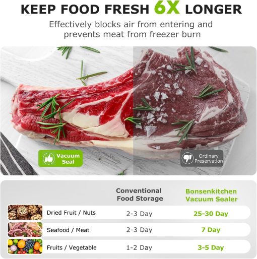 Bonsenkitchen Machine Sous Vide Alimentaire - Appareil de Mise Sous Vide pour La Cuisson Sous Vide et La Conservation des Aliments Frais, Y 40 Compris Les Sacs Sous Vide - Image 8