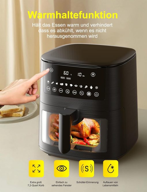 9L Dual Zone Air Fryer avec Fenêtre de Visualisation, Friteuse sans Huile avec 2 Tiroir, 9-in-1 Programmes de Cuisson, écran Tactile, Fonction Rendez-vous, Faible en Grasses, Va au Lave-vaisselle - Image 5