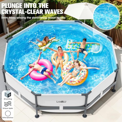 LanBlu Piscine Tubulaire Ronde 300 x 300 x 76cm, Piscine Hors Sol Ronde avec Matériau Anti-Crevaison, Grande Piscines Steel Frame Adulte Vidange Rapide, Piscines Tubulaire Jardin pour Toute la Famille - Image 4