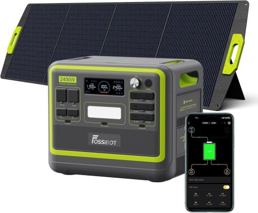 FOSSiBOT F2400 Station électrique portable CA 2400W (4800W Pic), Station Silencieux Solaire 2048Wh LiFePO4, Groupe Générateur électrique Onduleur Alimentation de Secours à Domicile Camping