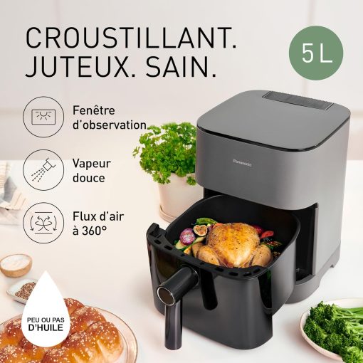 Panasonic NF-CC500SXE AirFryer Friteuse sans huile avec Hublot, 5L, 80-200°C, Minuterie Numérique et écran LCD, Vapeur Douce, 11 Préréglages, Nettoyage Facile, Gris Mat - Image 14