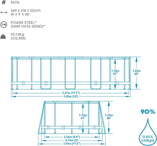 Bestway 56946 Piscine Power Steel? Swim Vista ovale 488 x 305 x 107 cm motif rotin avec hublots, filtration à sable, échelle, bache et diffuseur Chemconnect? - Image 26