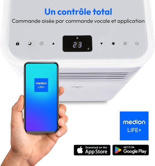 MEDION Smart Climatiseur Mobile P1002 (10000 BTU, 3-en-1, Refroidir, Déshumidification, Ventilation, jusqu'à 34m2, kit de joint de fenêtre, mode sommeil, contr?le Wifi, Télécommande, écran, MD 37733) - Image 8