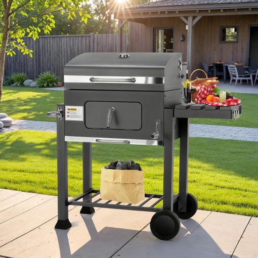 Barbecue Charbon de Bois XL, Chariot à Barbecue, Grill XL à Charbon avec Couvercle, Roues et Thermomètre, Réglable en Hauteur, Grand Barbecue au Charbon de Bois, pour Camping et Jardin, Noir - Image 20