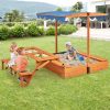 Bac à Sable en Bois pour Enfants avec Couvercle Aire de Jeux avec Table Sensorielle Pliable & Banc Parasol Ajustable pour 3+ Ans Naturel