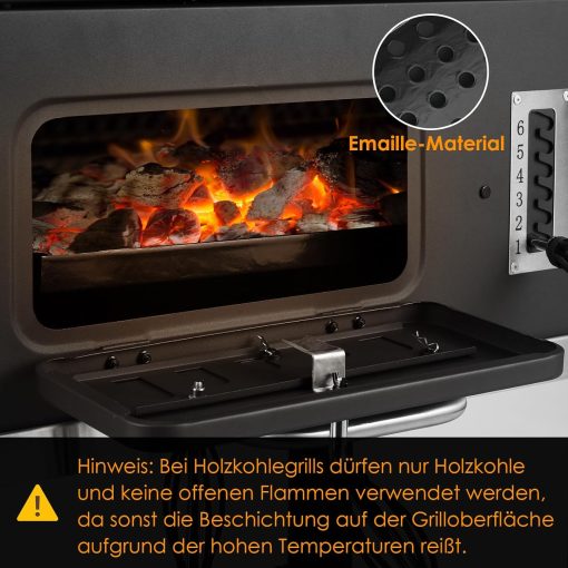 Barbecue Charbon de Bois XL, Chariot à Barbecue, Grill XL à Charbon avec Couvercle, Roues et Thermomètre, Réglable en Hauteur, Grand Barbecue au Charbon de Bois, pour Camping et Jardin, Noir - Image 40