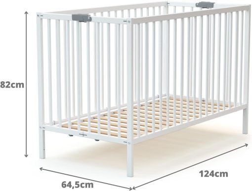 WEBABY - Lit bébé pliant 60x120cm Blanc | Bois massif | Dès la naissance |Confort de sommeil | Sommier à lattes | Compact | Transportable | Pliable |Gain de place | Lit de voyage - Image 6