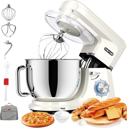 CHeflee 1800W Professional Kitchen Mixer 7.2 Litres Low Noise Multifunctional Kitchen Robot with Whisk, Beater, Hook, Stainless Steel Bowl, 6 Speeds - Image 5