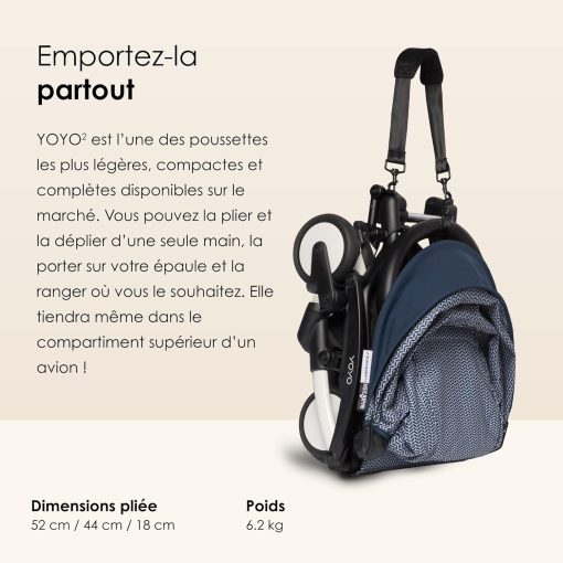 Poussette BABYZEN YOYO2 6+ (Cadre noir + pack couleur Aqua) - Comprend un harnais, un dossier, des arceaux de capote, une bandoulière, un coussin d’assise, et une capote assortie - Image 30