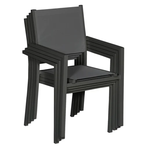 Lot de 8 chaises en aluminium anthracite - textilène gris Happy Garden - Image 5