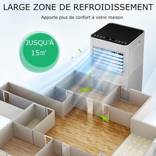 GOPLUS Climatiseur Mobile 9000BTU 2,6kW, Climatiseur 4 en 1 Fonction de Refroidissement, Déshumidification, Ventilation, Mode Nuit, Minuterie 24H, Contr?le Télécommande/écran, 20㎡, Noir, R290 - Image 23