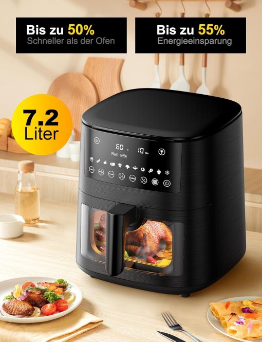 9L Dual Zone Air Fryer avec Fenêtre de Visualisation, Friteuse sans Huile avec 2 Tiroir, 9-in-1 Programmes de Cuisson, écran Tactile, Fonction Rendez-vous, Faible en Grasses, Va au Lave-vaisselle - Image 8
