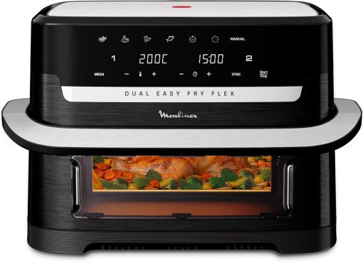 Moulinex air fryer two compartments, large capacity 8.3L, 8 people, 7 automatic programs, oil-free fryer, digital touch screen, Dual essential stainless steel, EZ901820, Black - Image 7