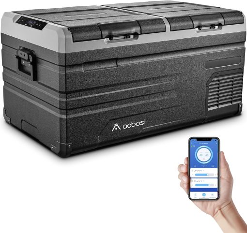 AAOBOSI 46 L Glaciere a Compression, Glaciere Electrique Double Zone, 12 V/24 V et 100-240 V Frigo Camping, -20 ℃ à 20 ℃, pour Voiture, Camion, Bateau, Camping-Car - Image 5