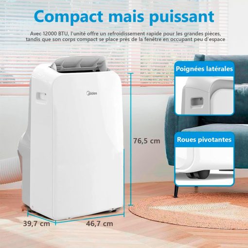 MIDEA Climatiseur PortaSplit Mobile Silencieux 4-in-1| 12000 BTU | Chauffage et Climatisation Portable Prêt à Poser 3,5kW- Clim Mobile avec rafra?chisseur, déshumidificateur, chauffage,ventilateur - Image 13