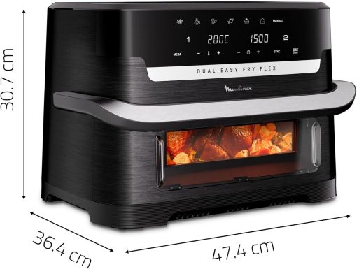 Moulinex air fryer two compartments, large capacity 8.3L, 8 people, 7 automatic programs, oil-free fryer, digital touch screen, Dual essential stainless steel, EZ901820, Black - Image 27