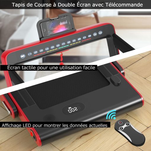 Tapis de Course Pliable 0,75HP Double Affichage LED APP et Télécommande Vitesse Motorisé 12 km/h Surface 40x100cm Rouge - Image 6