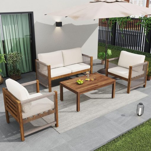 Zepneiy Salon de Jardin, Salon de Jardin 4 Personnes, avec canapé, Table Basse et Coussins, Housse en Tissu déhoussable et Lavable, Noir (Coussins d'assise Inclus) - Image 3