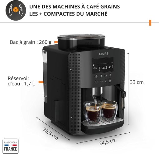 Krups Coffee Bean Machine, Espresso Machine, 2 Cups Simultaneously, LCD Screen, Automatic Cleaning, Steam Nozzle for Cappuccino, Espresso Maker, Essential Black Screen, YY8135FD - Image 12