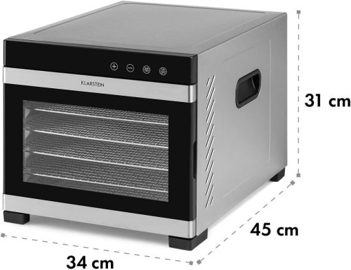 Klarstein Flavour Dry Dehydrator, 6 Trays for Drying Food, Adjustable Temperature from 35 to 75 °C, Even Heat Distribution, LCD Touch Screen, Timer 30 Minutes – 24 Hours, Black - Image 8