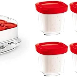 Seb Yogurt Maker 12 Jars, Glass Jars 140 ml, 5 Automatic Programs, BPA-Free, Compact, Homemade Yogurt & XF101001 Delices Box Box 1 L Tray White Yogurt-Cheese with Drainer
