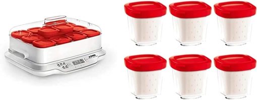 Seb Yogurt Maker 12 Jars, Glass Jars 140 ml, 5 Automatic Programs, BPA-Free, Compact, Homemade Yogurt & XF101001 Delices Box Box 1 L Tray White Yogurt-Cheese with Drainer