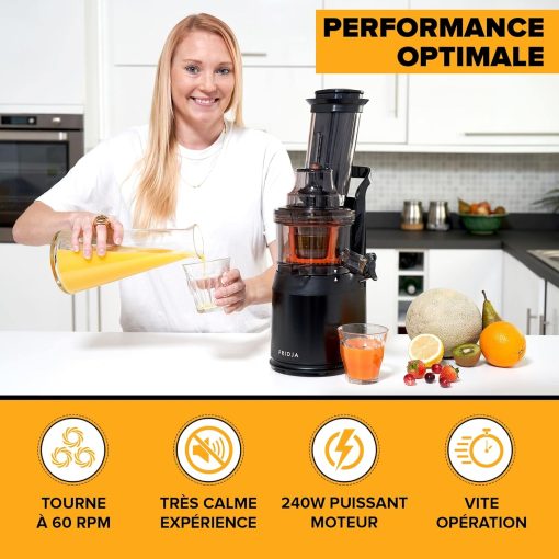 Slow Chewing, Slow Juicer, Fresh and Healthy Juice, Sorbet, Ice Cream, Mouth 75 mm, BPA Free, 240 Watts, Cold Pressure, Stainless Steel Black Fridja f1900 - Image 15