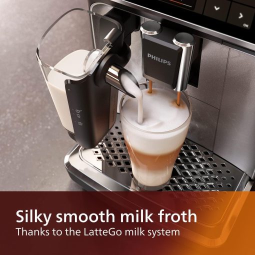 PHILIPS 4400 Series Fully Automatic Espresso Machine – 12 Hot & Iced Coffees, Quick-to-Clean LatteGo Milk System, SilentBrew, QuickStart, Ceramic Grinder, Black Chrome (EP4444/90) - Image 14