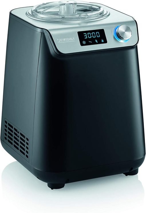 SEVERIN 2-in-1 Ice Cream Maker Compact 135 W, Electric Ice Cream Maker and Yogurt Maker with 1.2 L Capacity, Ice Maker with Recipe Book, Black, EZ 7407
