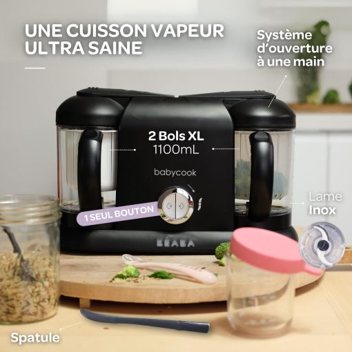 BéABA, Babycook Duo 4-in-1 Baby Food Processor Mixer, Fast Steaming 15 Minutes, Food Diversification, Small Baby Home Pots, XXL Capacity 2200 ml, Black - Image 16