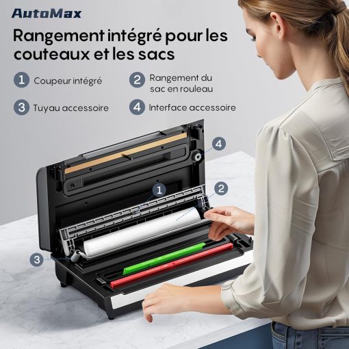 FRESKO Automatic Vacuum Sealer Machine, 140 Watts, Hands-Free Vacuum Machine, Dry/Wet Detection, 2 Roll Bag, Built-in Cutter and Bag Storage (AutoMax V8) - Image 6