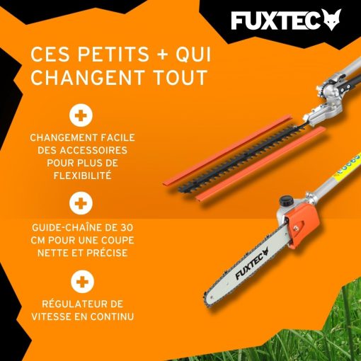 Fuxtec Débroussailleuse Thermique Multifonction 5 en 1 Multitool FX-MT152E - Easy Starter 3CV 52 cm3, Moteur 2 Temps, élagueuse Taille Haie Coupe Bordure Avec Fil ou Lame 1 Mètre Rallonge - Image 6