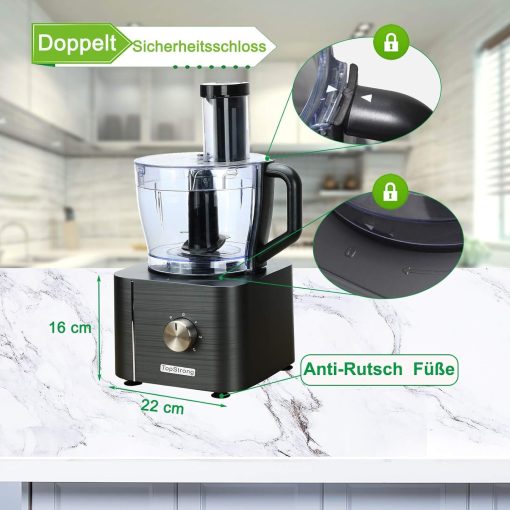 TopStrong Multifunctional Food Processor, 1100 W Multifunctional Food Processor, 11 in 1 Food Processor Included Chopper, Kneader Hook, Blender, Citrus Press and Coffee Grinder, 3.2L Bowl and 1.5L - Image 8