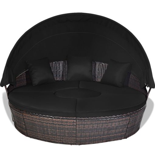 Lit de Jardin Rond d'Exterieur Table Relevable Modulable & Convertible - Pare Soleil Réglable rotin PE Coussins Inclus  Noir - Image 6