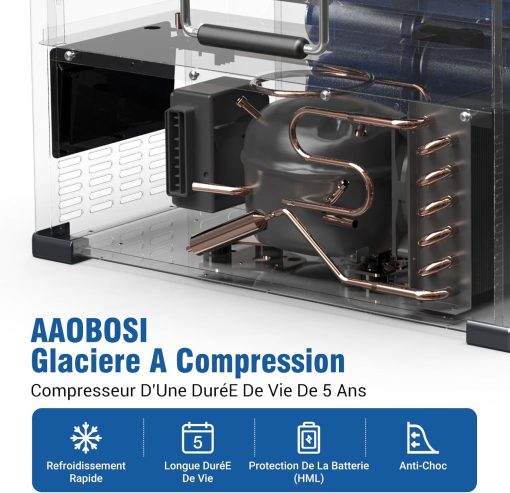 AAOBOSI 45L Glacière à Compresseur, Glaciere électrique -20℃ à 20℃, Frigo Camion APP&Bouton Contr?le, 12/24V DC et 100-240V AC Glaciere Camping Pour Voiture, Camion, Bateau et Prise De Courant - Image 33