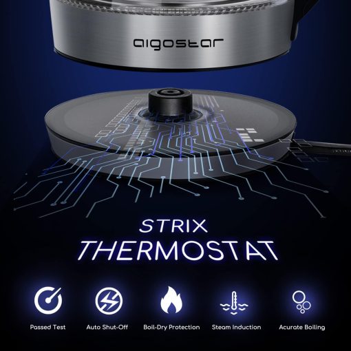 Aigostar Cris - Bouilloire en verre Température Réglable 2200W, 1.7L. Thermostat Réglable (60 à 100oC) et fonction maintien au chaud, Filtre à thé amovible, éclairage LED de couleurs, Sans BPA. - Image 6