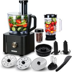 TopStrong Multifunctional Food Processor, 1100 W Multifunctional Food Processor, 11 in 1 Food Processor Included Chopper, Kneader Hook, Blender, Citrus Press and Coffee Grinder, 3.2L Bowl and 1.5L