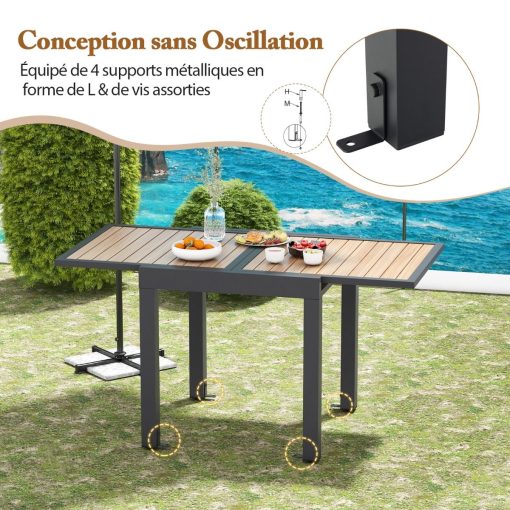 Table de Jardin Extensible en Aluminium Ajustable de 80 à 160 CM Table à Manger Extérieure Rectangulaire pour 4-6 Personnes Naturel - Image 7