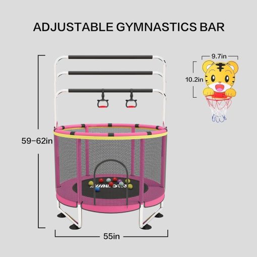 Trampoline pour Enfants, Trampoline réglable pour bébé avec Panier de Basket-Ball, Trampoline intérieur et extérieur de 200 kg avec enclos - Image 32