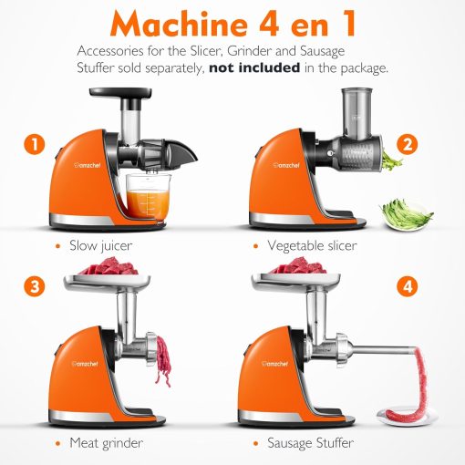 AMZCHEF Extracteur Jus - Extracteur de Jus de Fruits et Légumes - Presses-agrumes à Froid sans BPA avec 2 Tasses et Brosse - Fonction de Mastication Inversée pour éviter les Blocages - Argent - Image 51