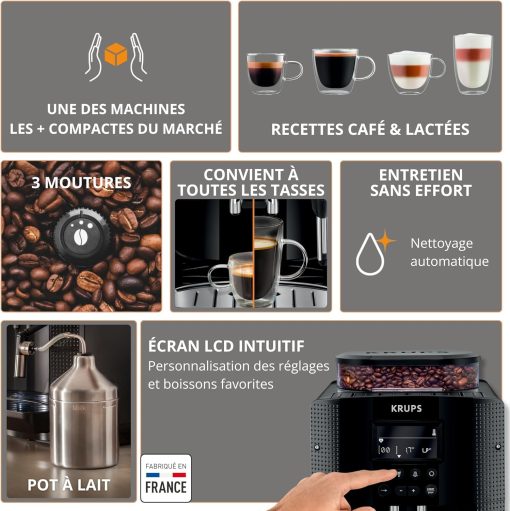 Krups Coffee Bean Machine, Espresso Machine, 2 Cups Simultaneously, LCD Screen, Automatic Cleaning, Steam Nozzle for Cappuccino, Espresso Maker, Essential Black Screen, YY8135FD - Image 10