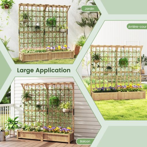 Jardinière avec 2 Treillis 2 Bacs Toit Suspendu en Bois Lit de Jardin Surélevé avec 4 Trous de Drainage 180 x 48 x 183 cm Orange - Image 9