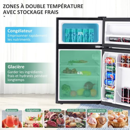 Réfrigérateur Compact Mini-réfrigérateur 90 L Congélateur Séparé avec Design à 2 Portes Fonctionnement Silencieux Blanc/Gris/Noir - Image 18