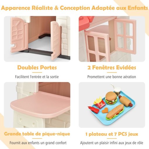 Maison Chef House -Thème Burger Bar - Table de Pique Nique Cabane de Jardin Anti-UV en Plastique 164x124x132 cm Bleu/Rose/Jaune - Image 28