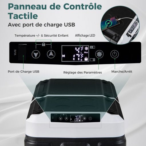Glacière électrique Portable Double Zone 40L Réfrigérateur de Voiture 12 V à Compresseur -20℃?~?20℃ 12/24V CC et 100-240V CA Noir - Image 6