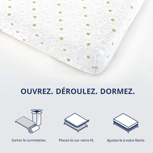 ViscoSoft - Surmatelas 160 x 200 Mémo, Surmatelas 160 x 200 memoire de Forme 5cm avec Aération Optimale et Mousse Haute Densité 50kg/m3, Housse Bambou Lavable, Surmatelas 160x200 Confort Moelleux - Image 5