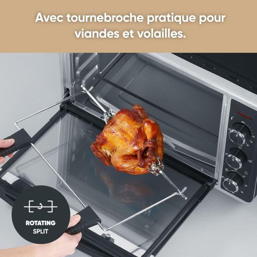 SEVERIN Mini-Four à chaleur tournante 42 L avec pierre à pizza et tournebroche, Four posable 1 800 W design élégant, électrique avec minuteur 120 min, Noir/Inox, TO 2058 - Image 14